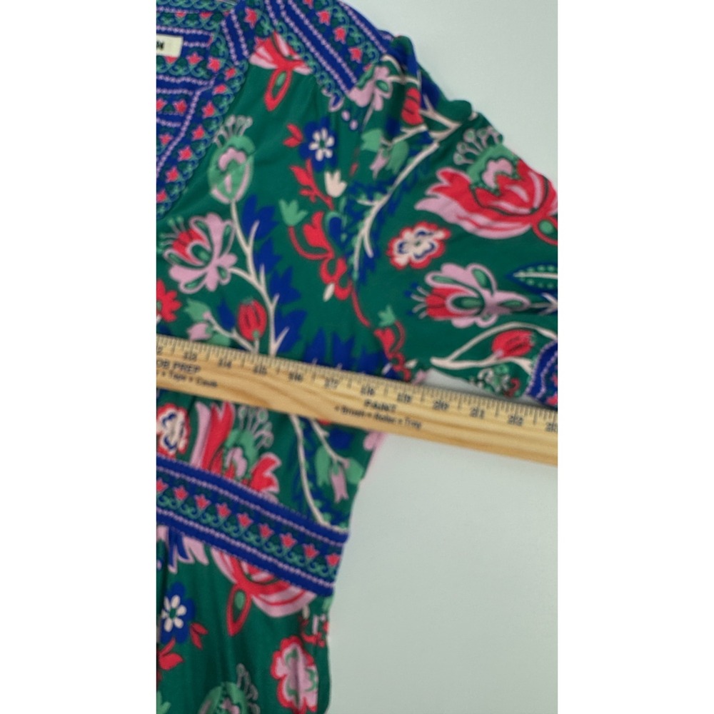 Boden Lily Jersey Maxi Tea Dress Womens 12P Green Floral V-Neck Pockets Boho - Picture 15 of 16